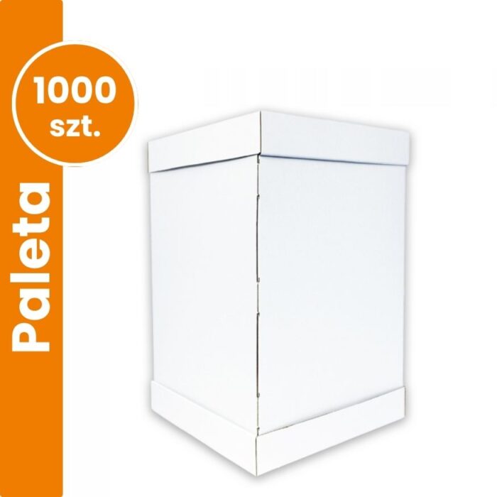 Wysokie pudełko na tort kolor biały 1000 sztuk paleta 245x245x300 mm