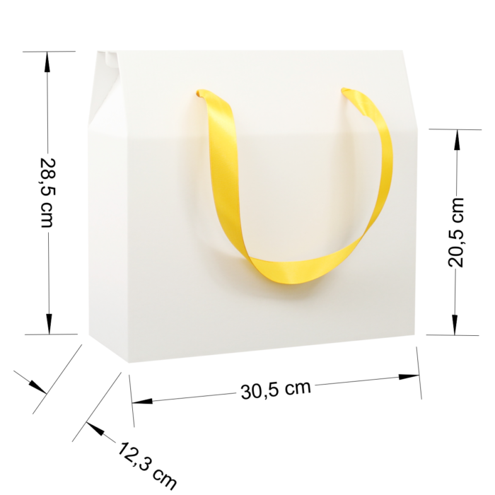 Torebka tekturowa na prezent z żółtą wstążką